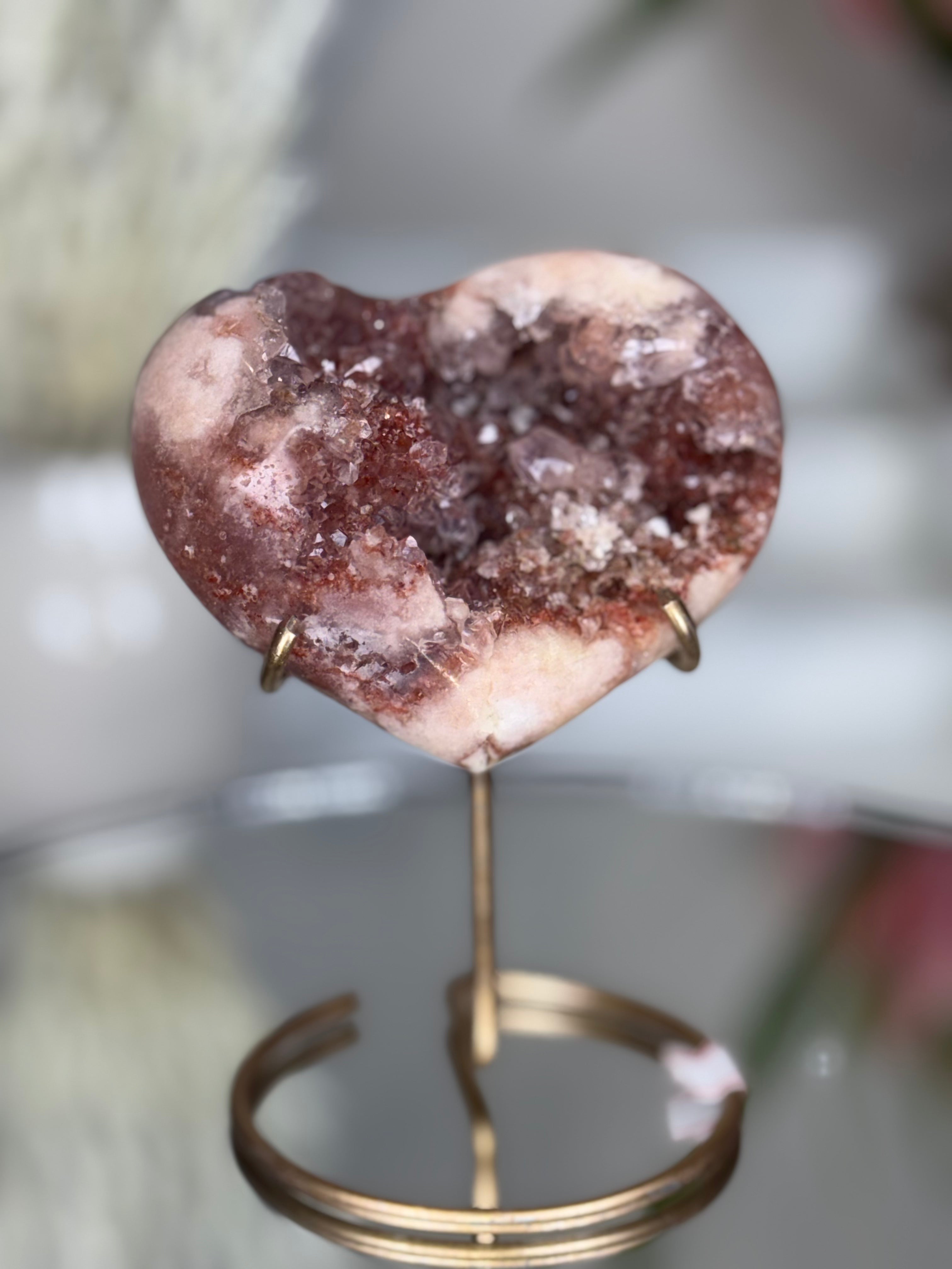 Pink Amethyst Heart on Gold Stand A1.17