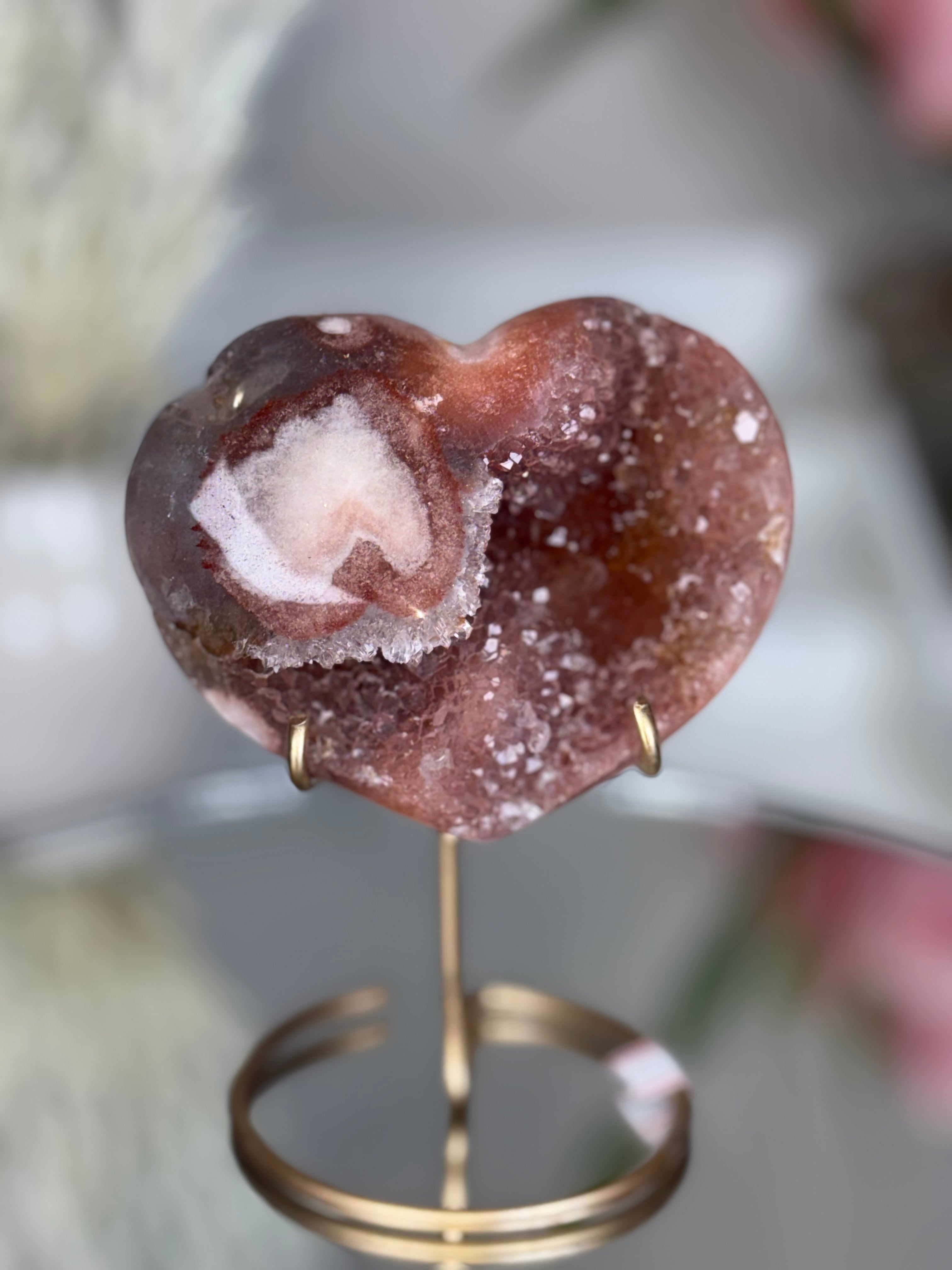 Pink Amethyst Heart on Gold Stand A1.18