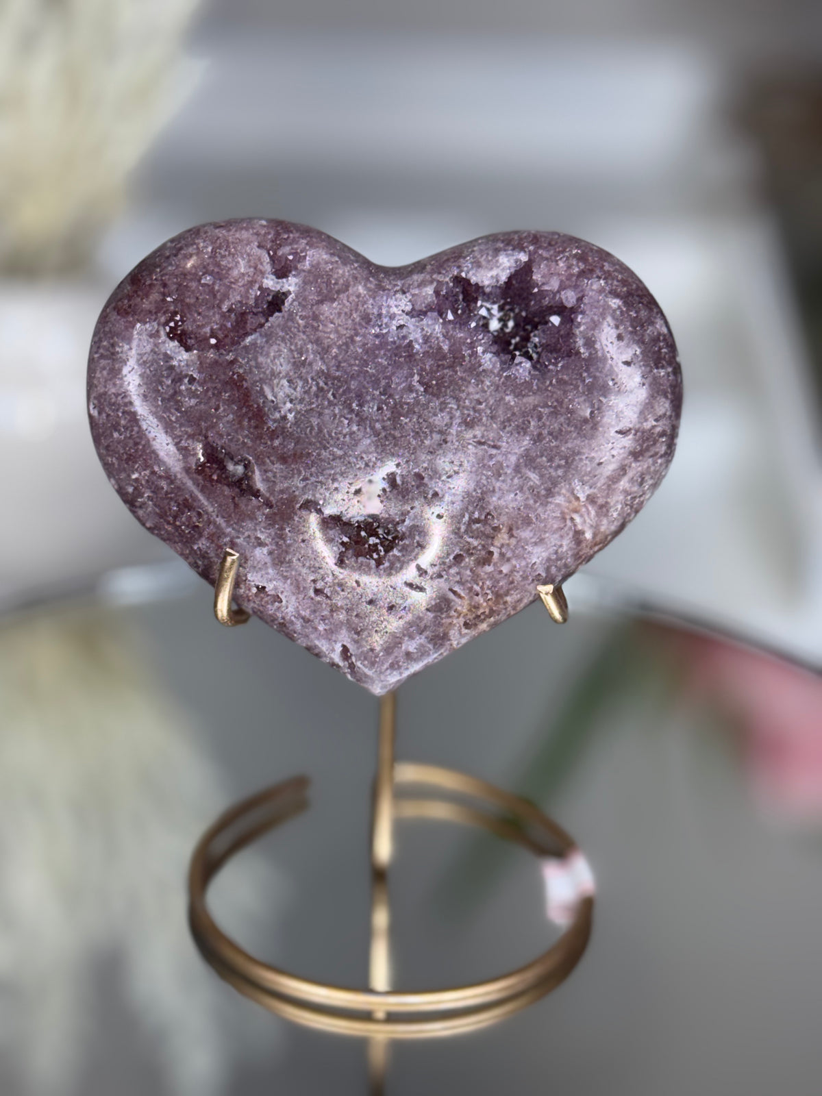 Pink Amethyst Heart on Gold Stand A1.19