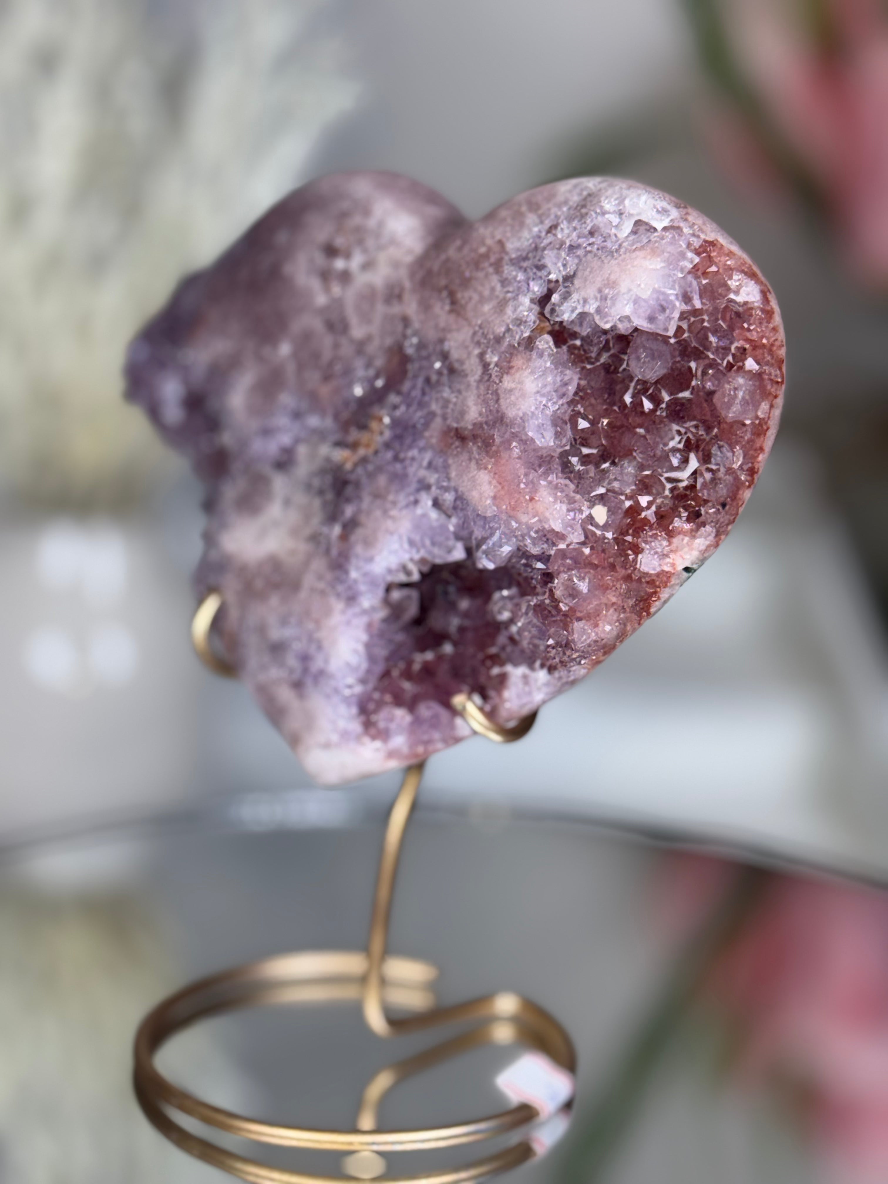 Pink Amethyst Heart on Gold Stand A1.20