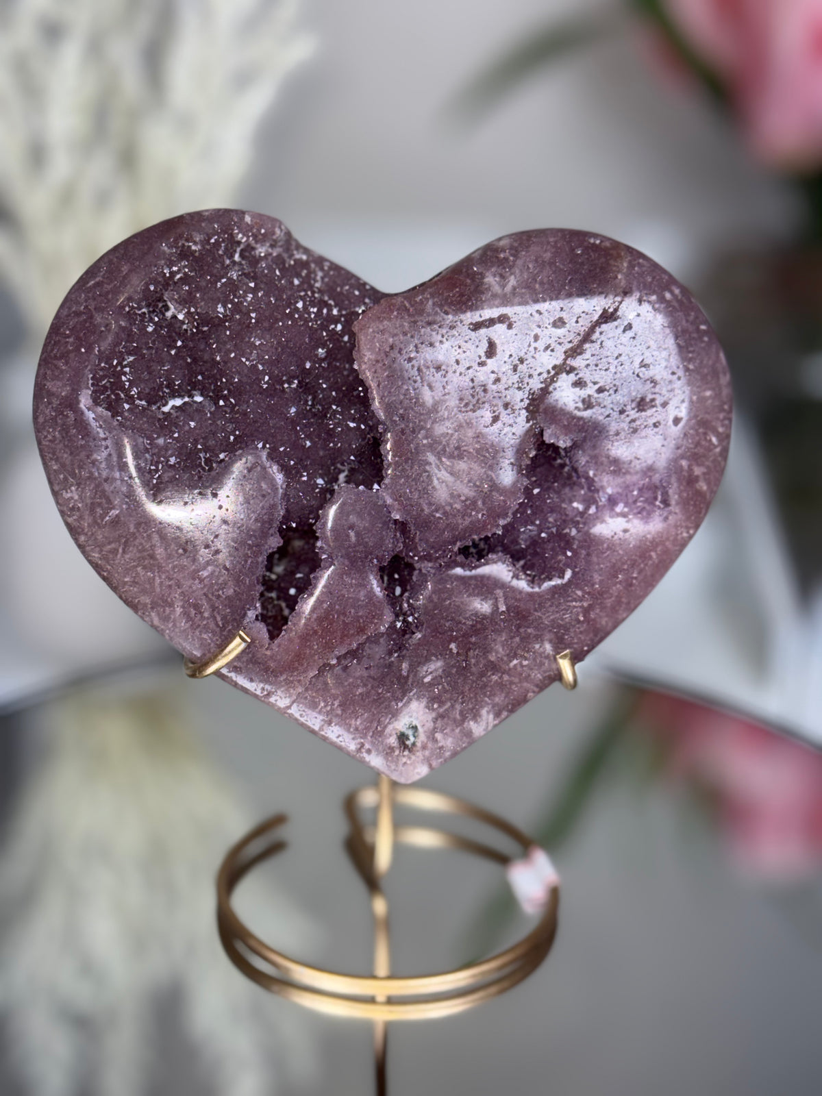 Pink Amethyst Heart on Gold Stand A1.21