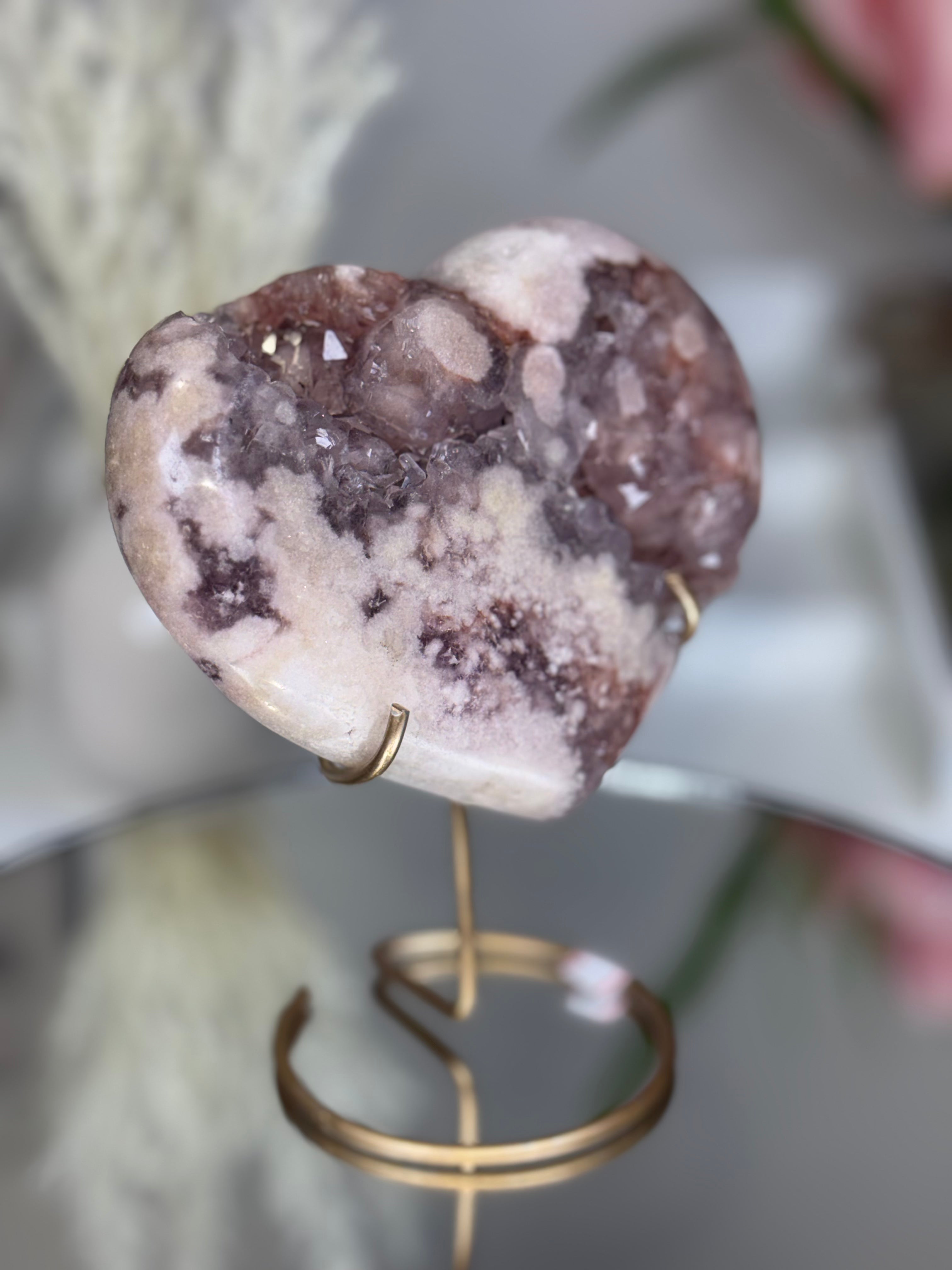 Pink Amethyst Heart on Gold Stand A1.22