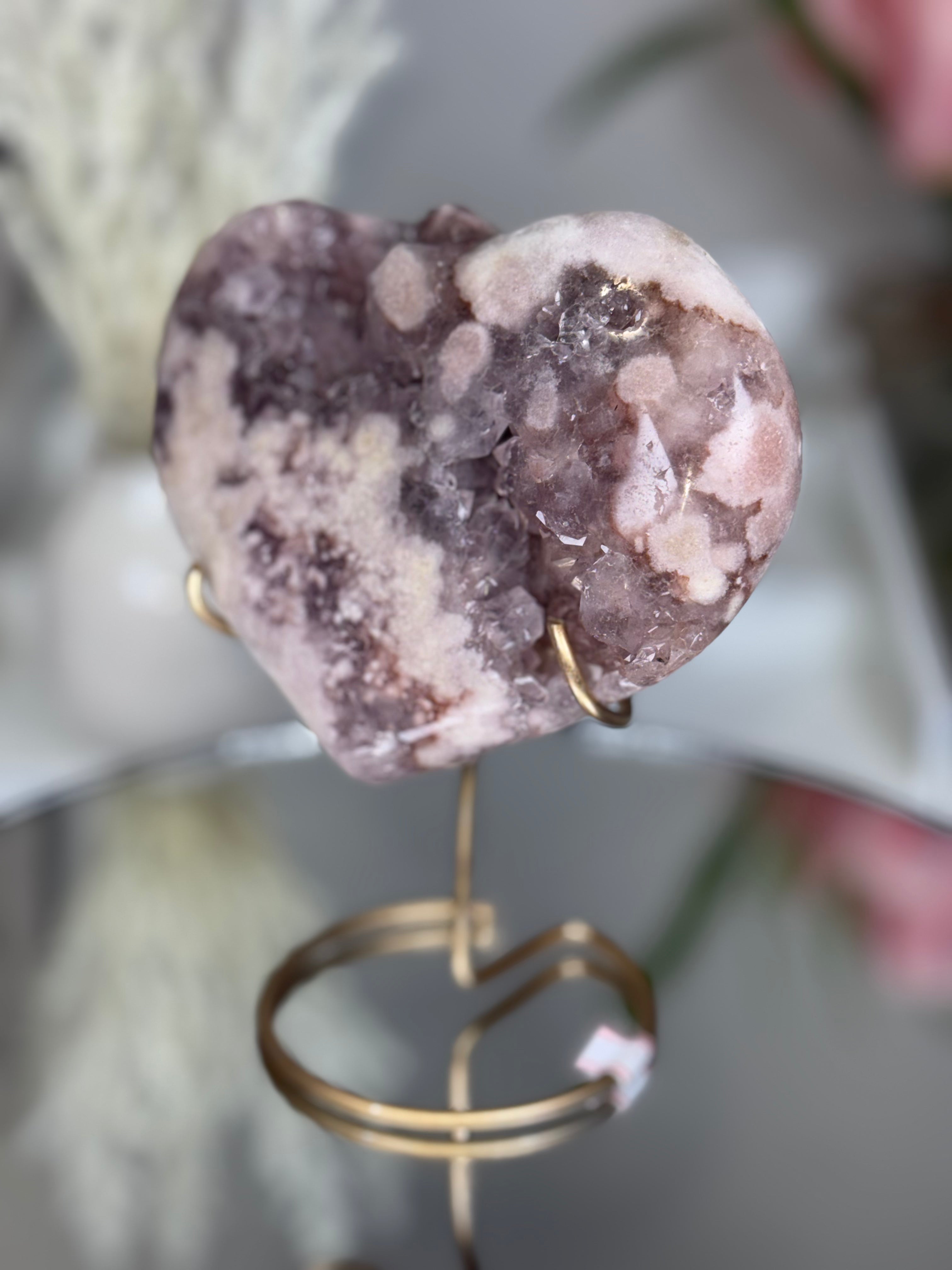 Pink Amethyst Heart on Gold Stand A1.22