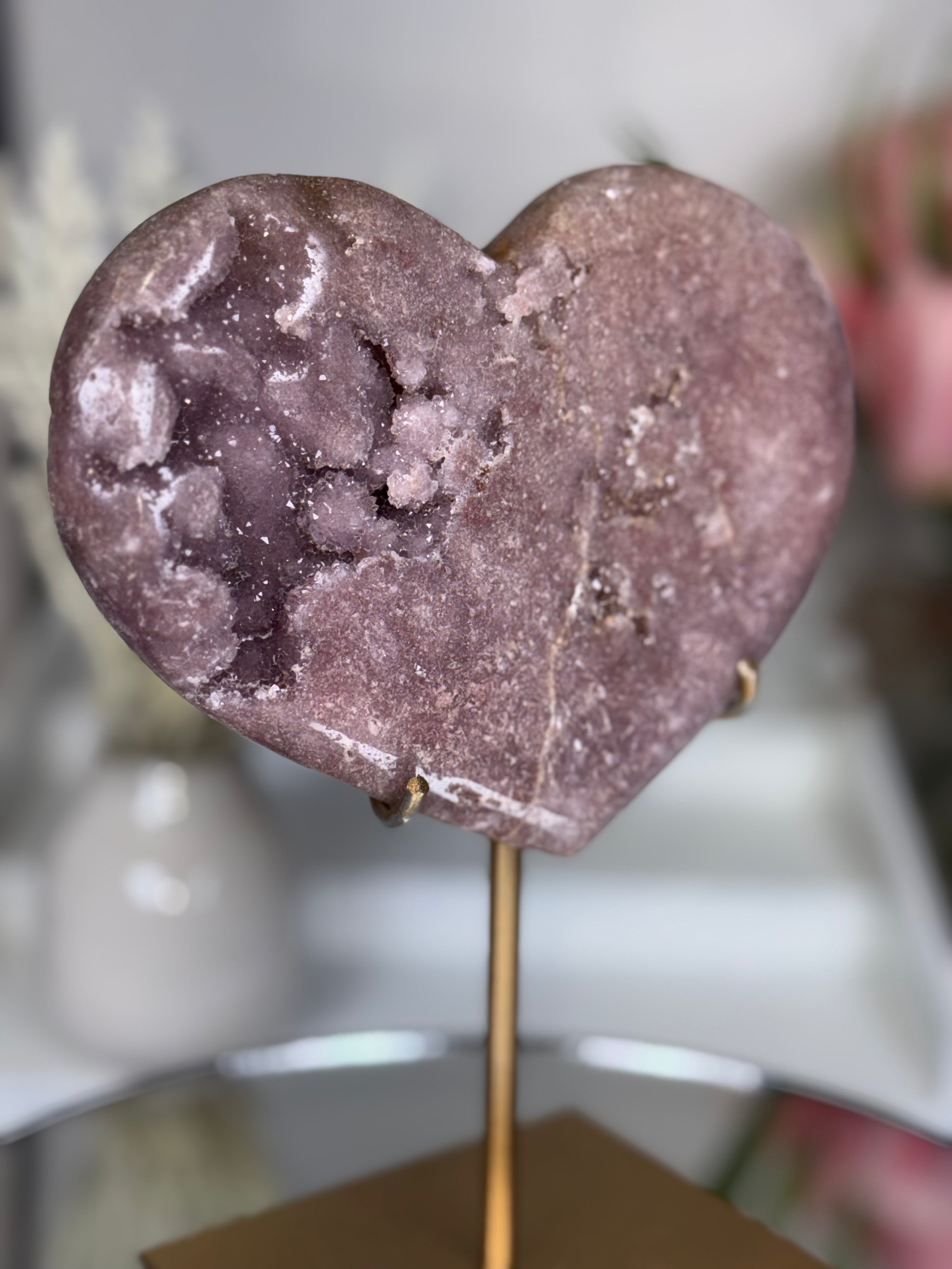 Pink Amethyst Heart on Gold Stand A1.23