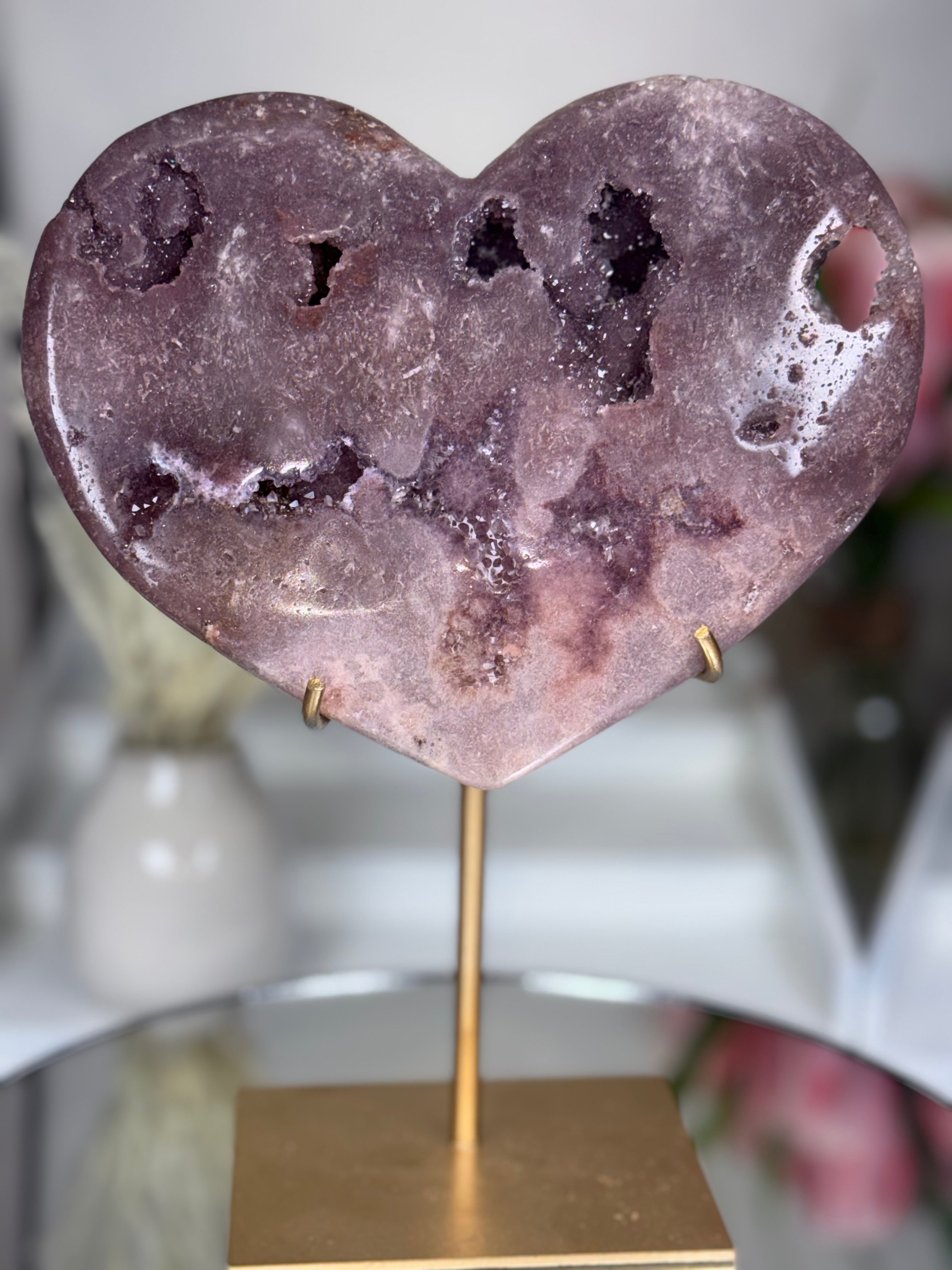 Pink Amethyst Heart on Gold Stand A1.24