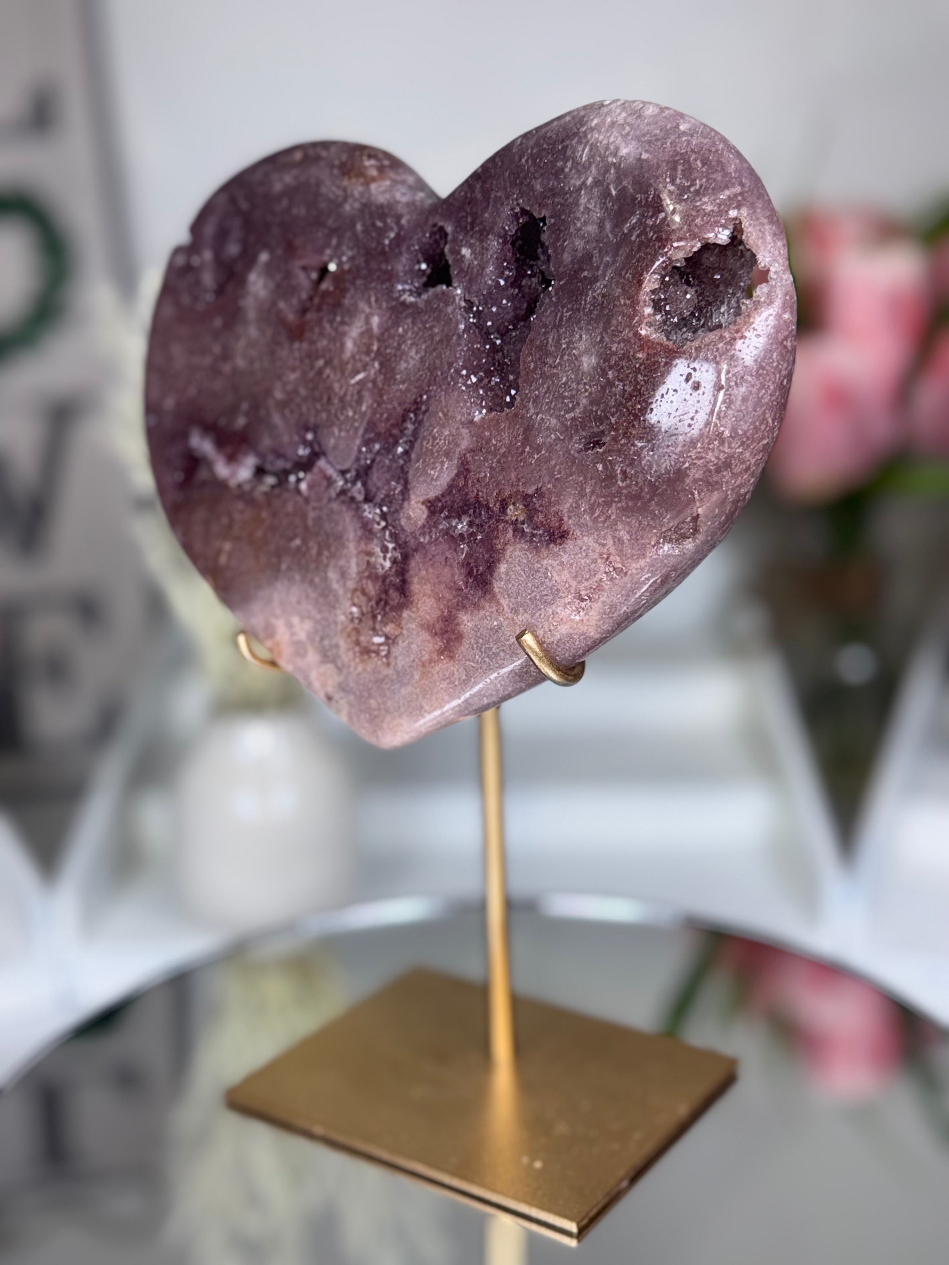 Pink Amethyst Heart on Gold Stand A1.24