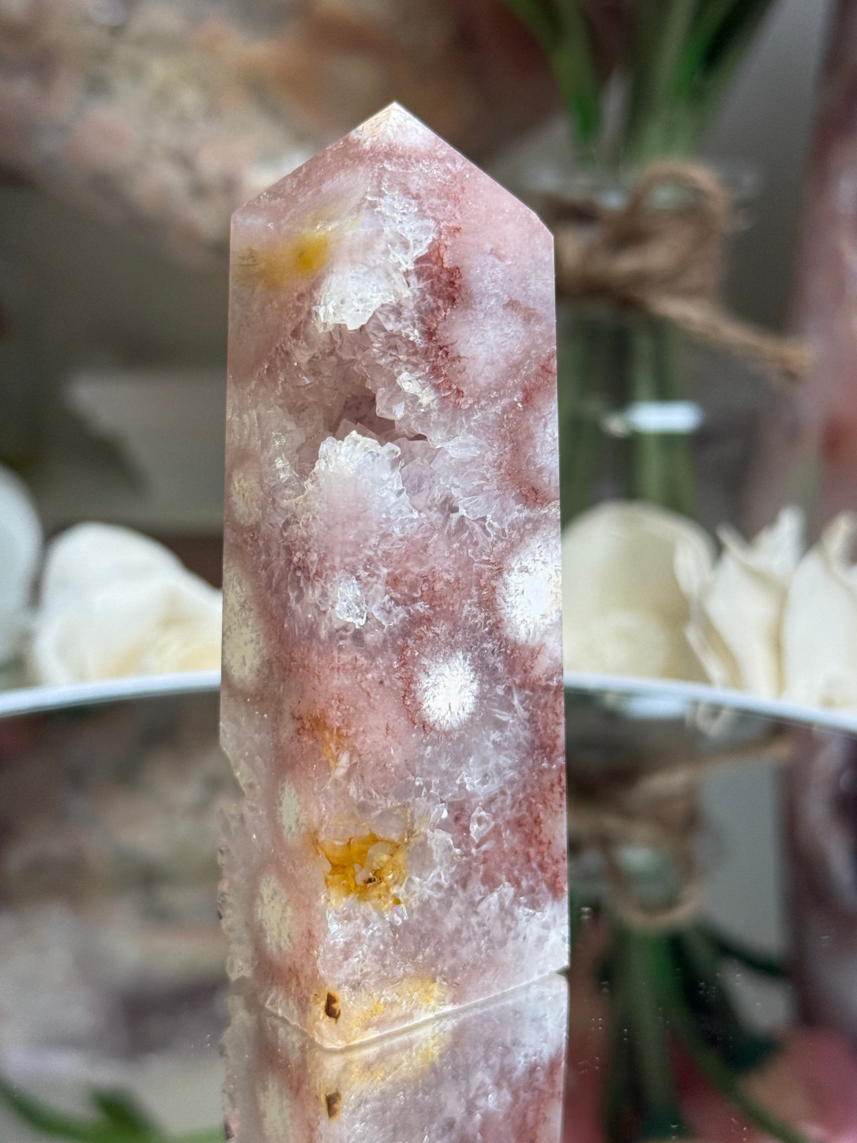 Pink Flower Agate Tower M702