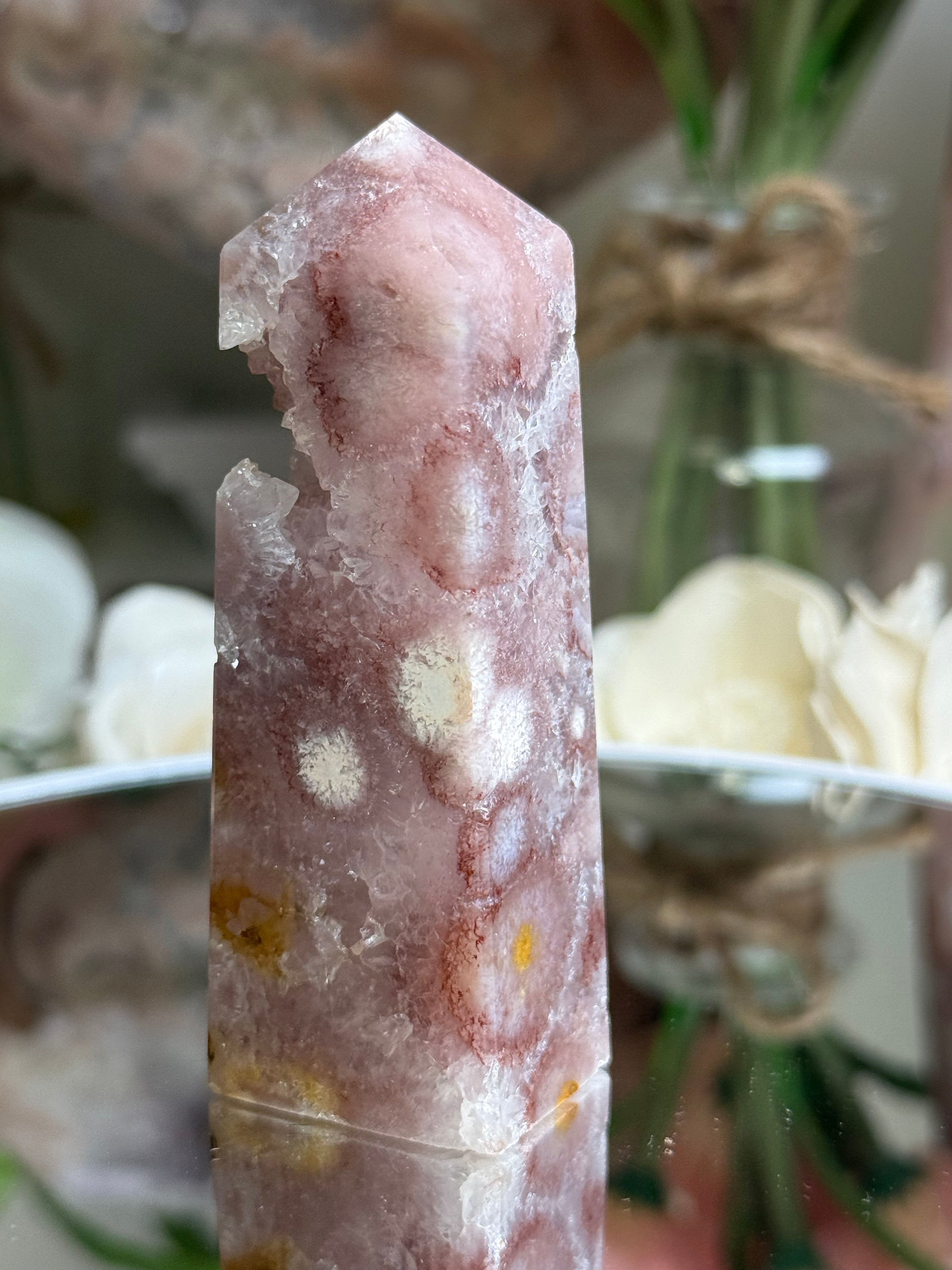 Pink Flower Agate Tower M702