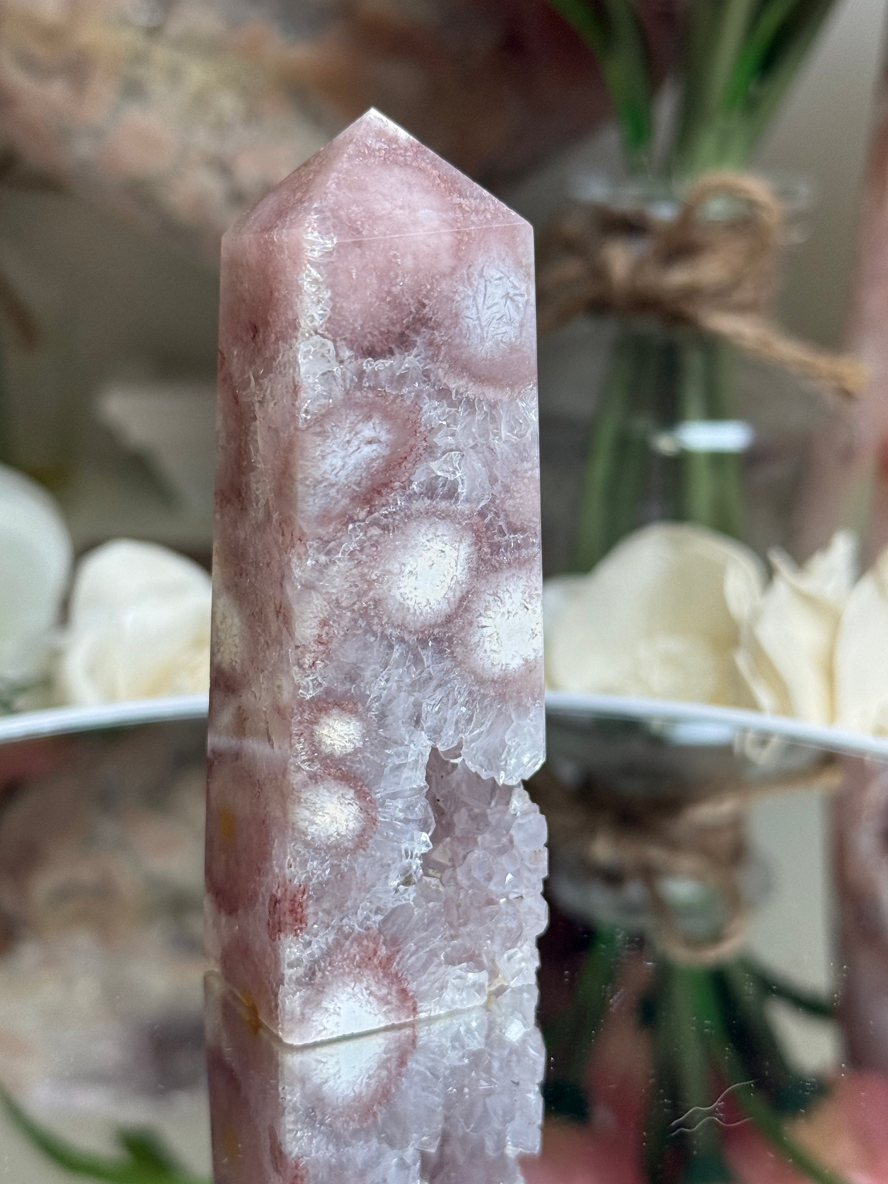 Pink Flower Agate Tower M702