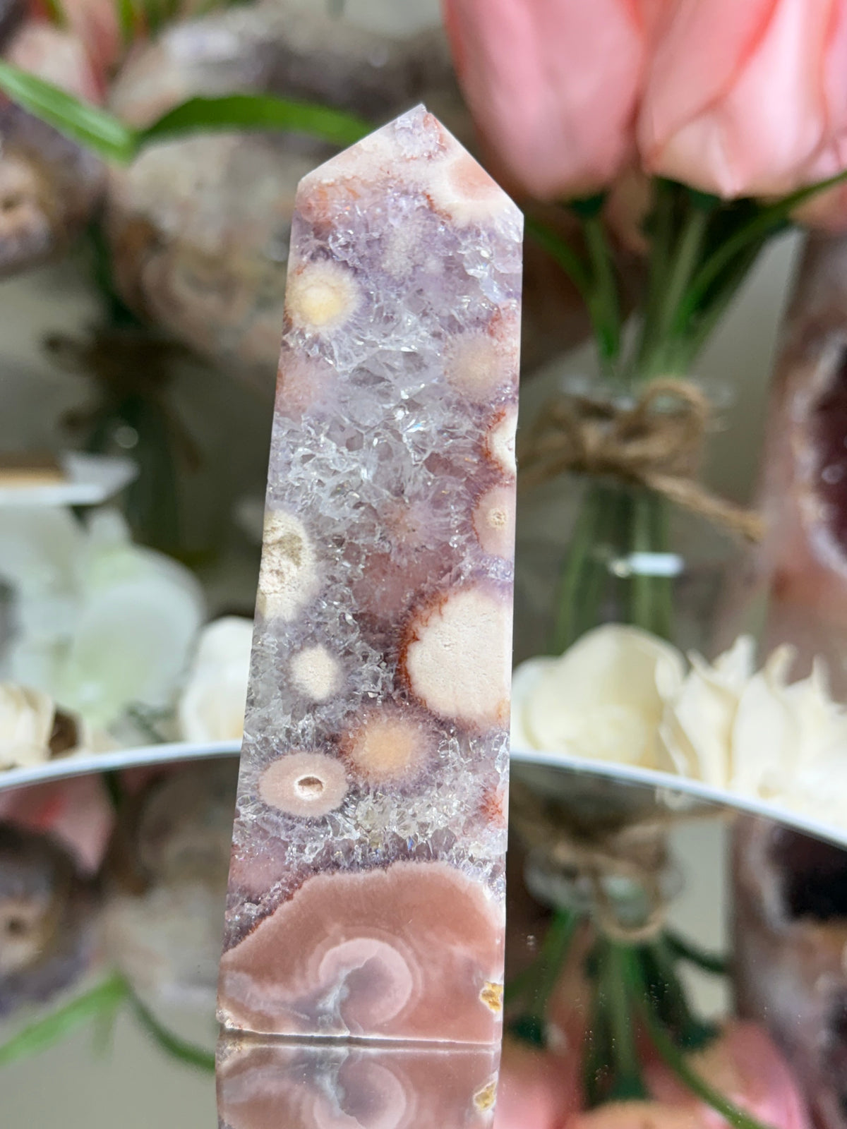Pink Flower Agate Tower M703