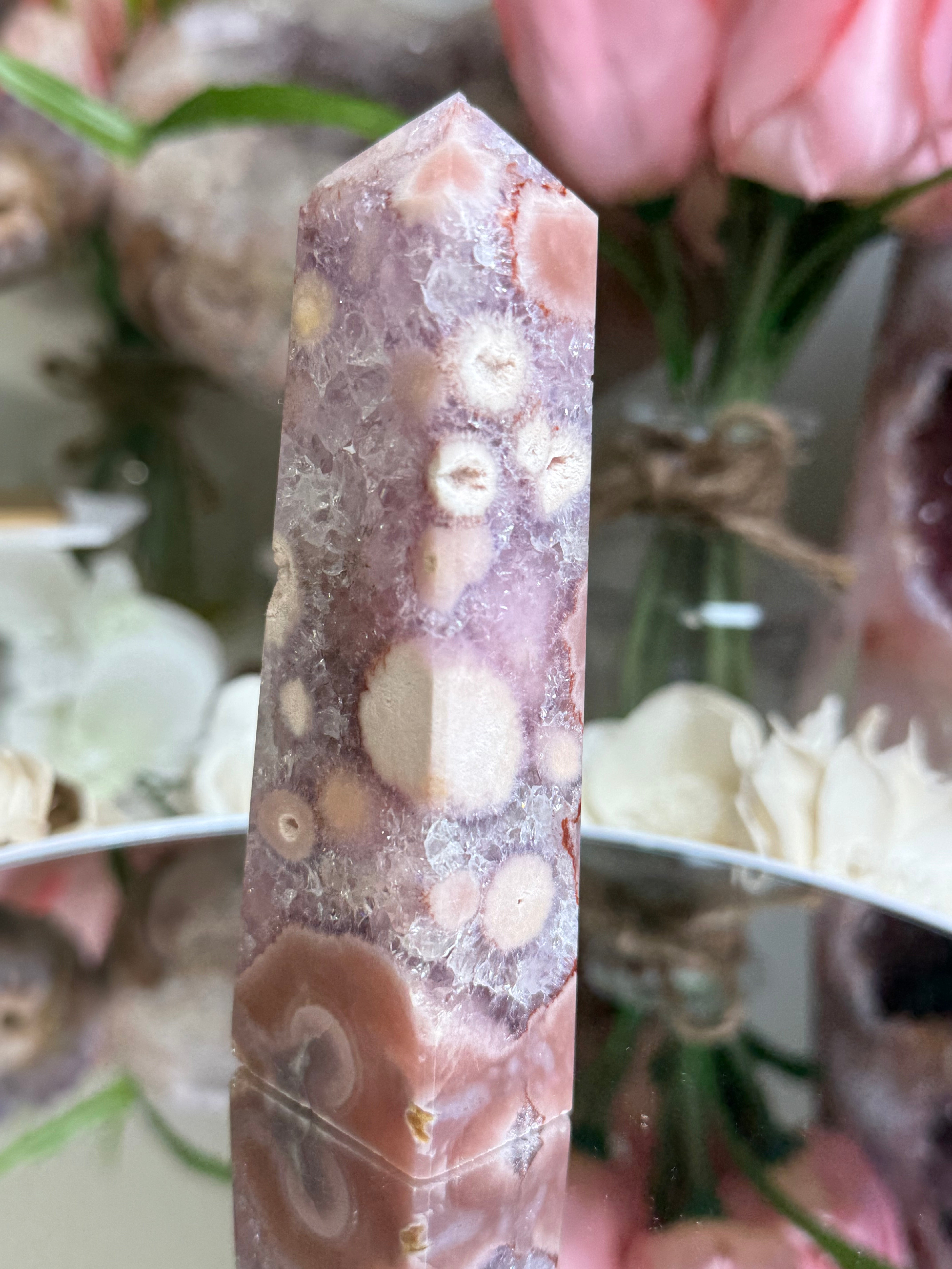 Pink Flower Agate Tower M703