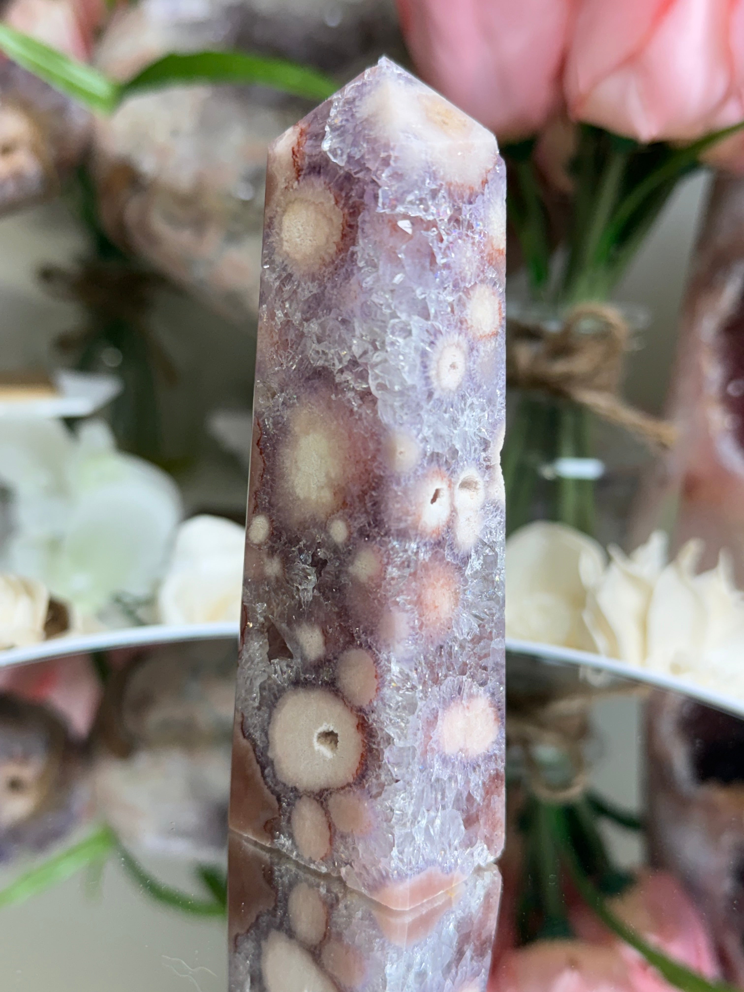 Pink Flower Agate Tower M703
