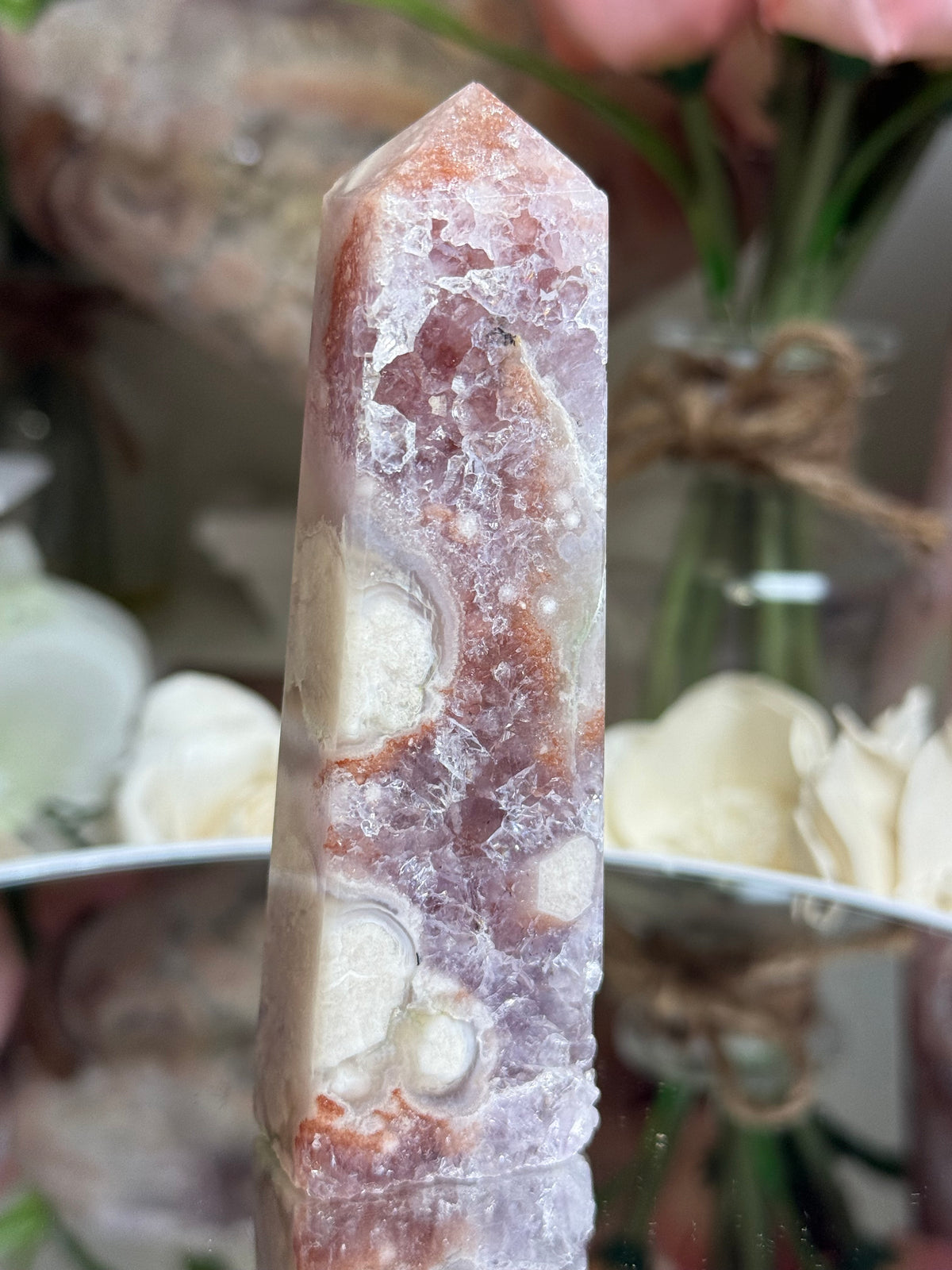 Pink Flower Agate Tower M704