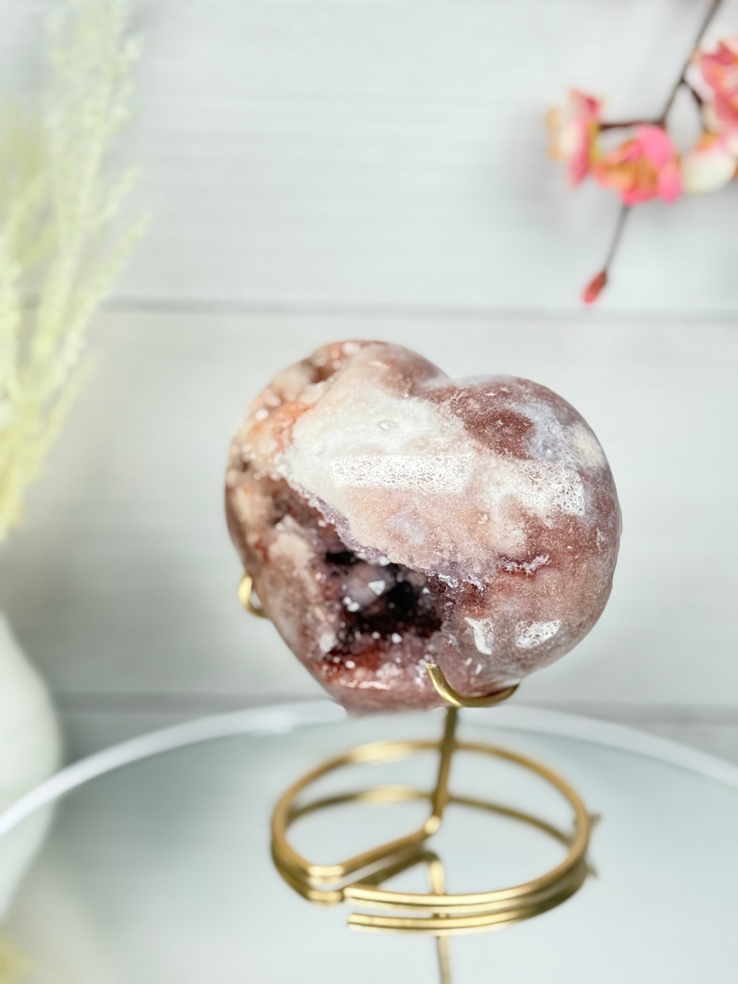 Pink Amethyst Heart on Gold Stand A10066