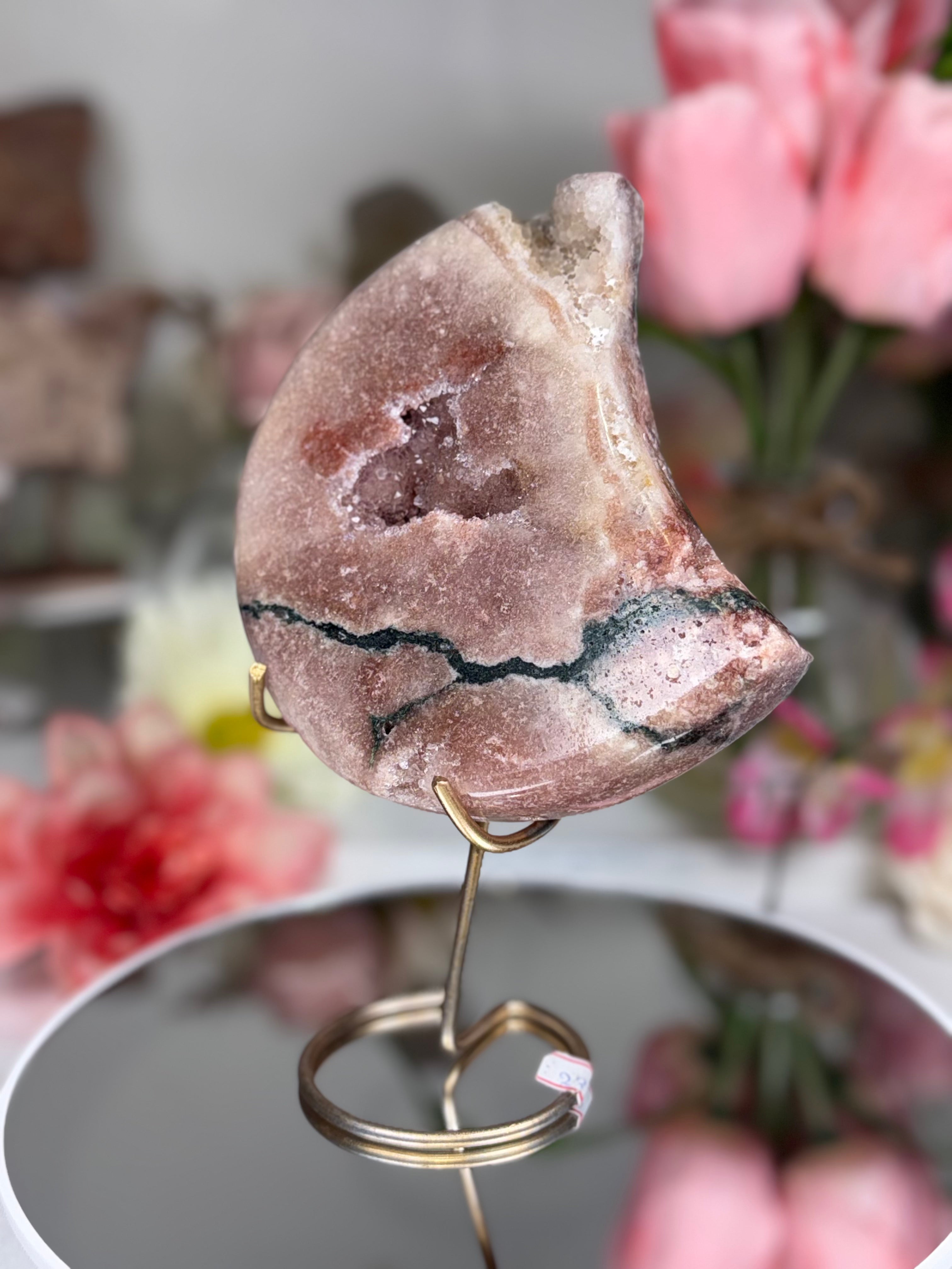 Pink Amethyst Moon on Gold Stand A10302